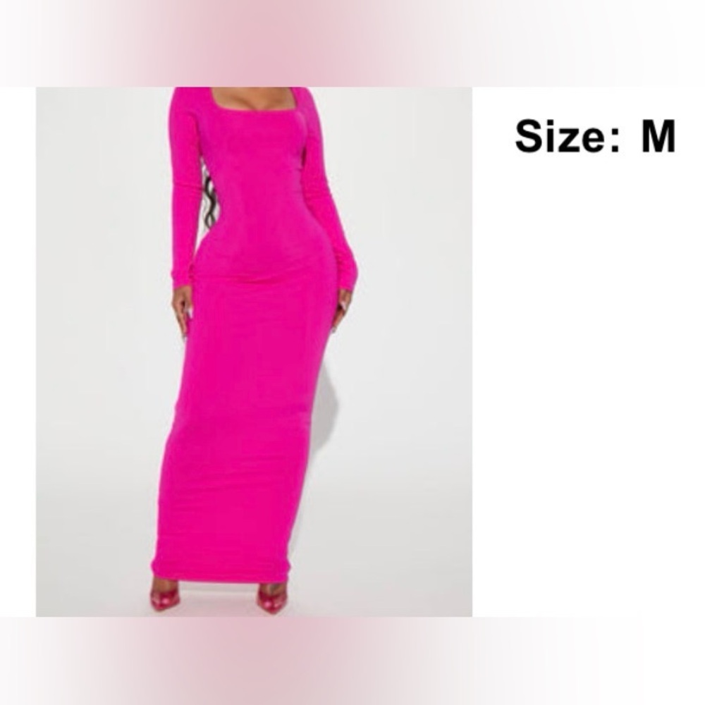 Fashion Nova metallic Vibrant Pink Long Sleeve Dress